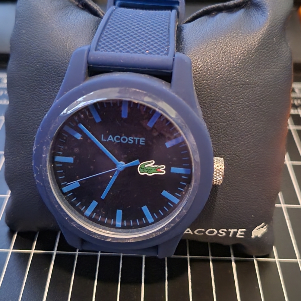New With Tags in Box Lacoste Sports Watch, Navy Blue, protective films still on